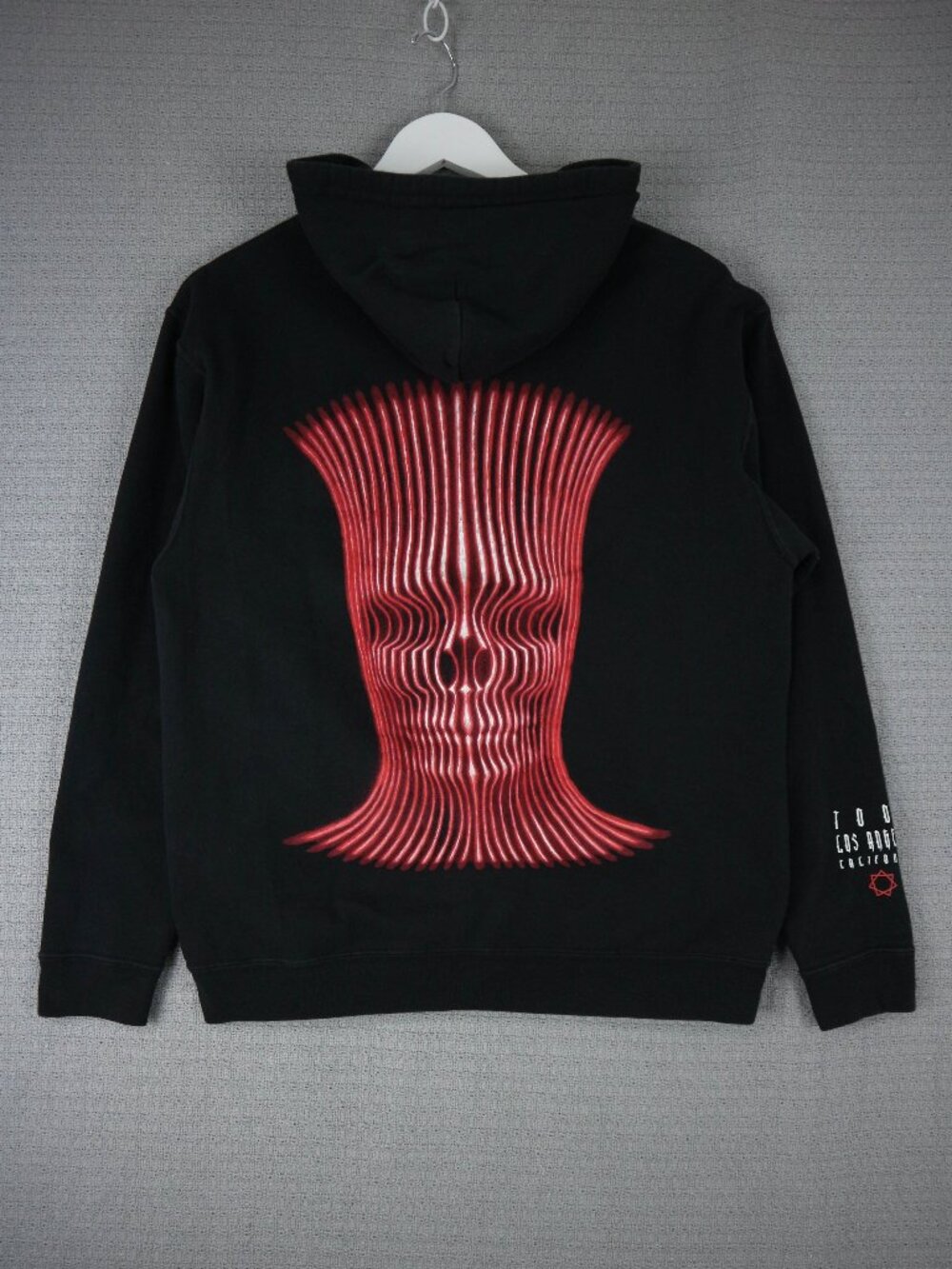 Black Hoodie with Red Wave-Graphic Back